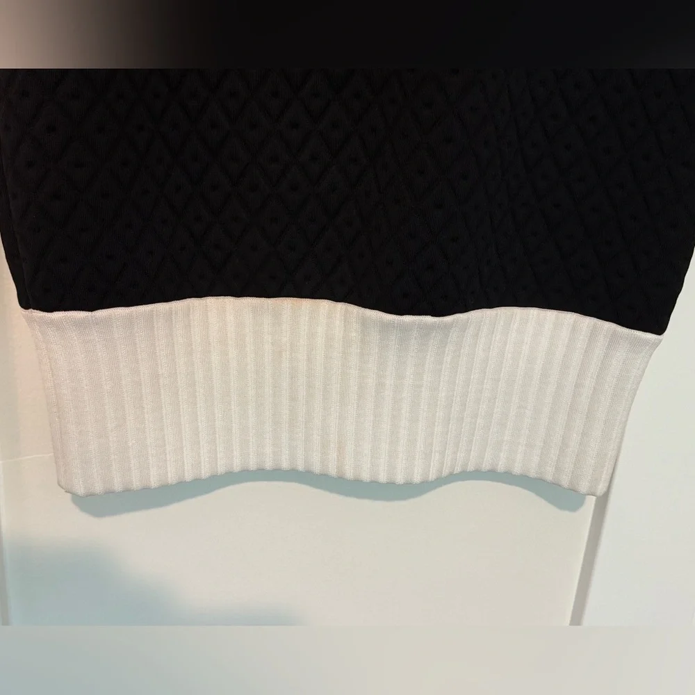 CHANEL Stretch Quilted Mini Black Dress White Bottom Sz 42 LBD‎